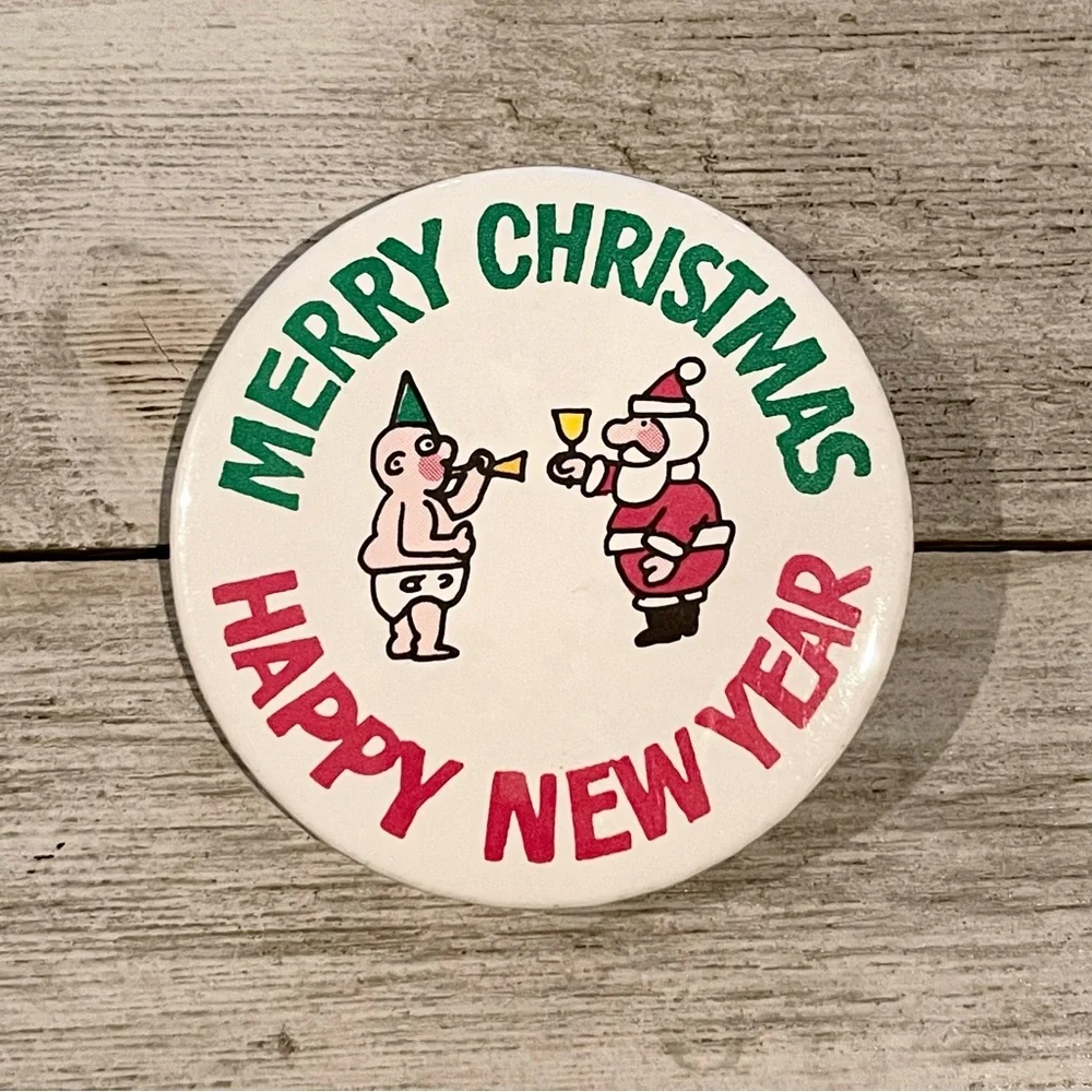 Merry Christmas Happy New Year Holiday Pin-back Button